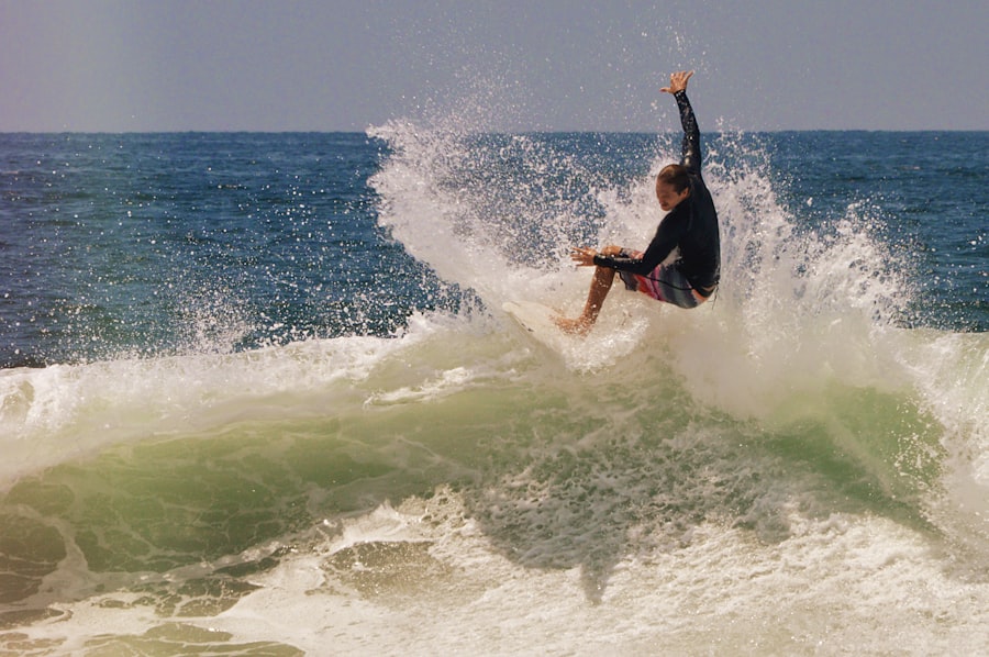 Surfer riding wave