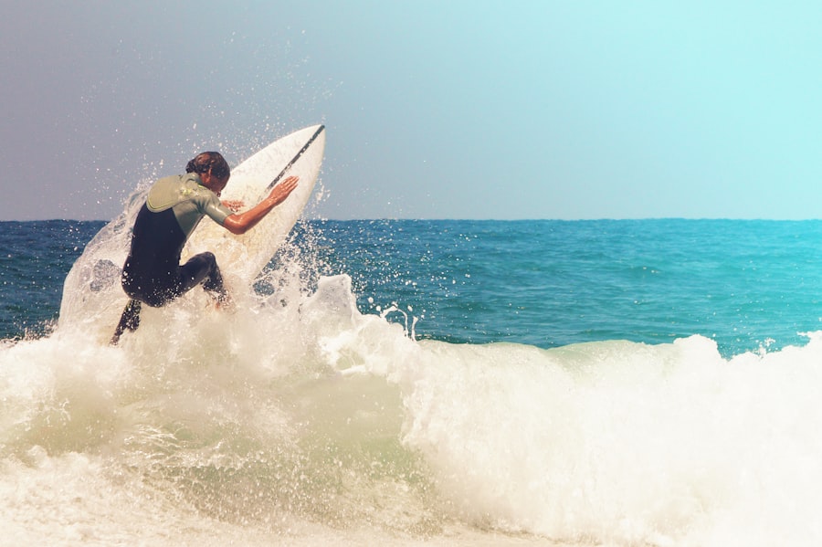 Surfer riding wave