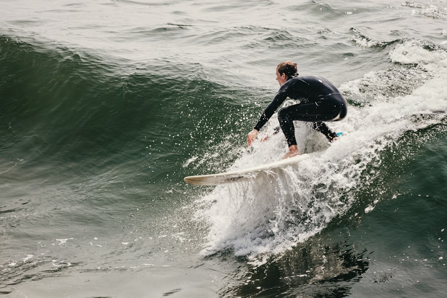 Surfer riding wave